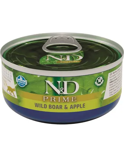 N&D Prime, Hrana umeda pentru pisici, cu mistret si mere, 80 g