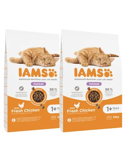 IAMS for Vitality Hrana uscata pentru pisici adulte, pentru inlaturarea ghemotoacelor de blana, cu pui 20 kg (2 x 10 kg)