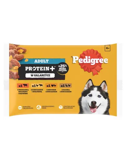 PEDIGREE Adult Protein+ plicuri in jeleu 4x85 g hrana caini, 4 arome
