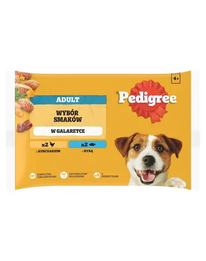 PEDIGREE Adult plicuri hrana caini 4x100 g in gelatina cu pui si peste