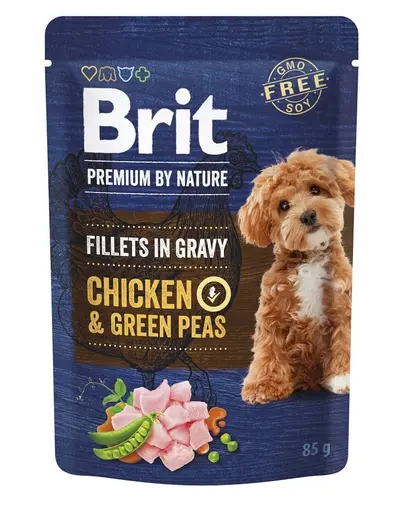 BRIT Premium By Nature Dog Fillets in Gravy 24x85g hrana umeda caini, pui si mazare verde in sos