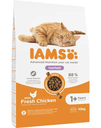 IAMS for Vitality Hrana uscata pentru pisici adulte, pentru inlaturarea ghemotoacelor de blana, cu pui 10 kg