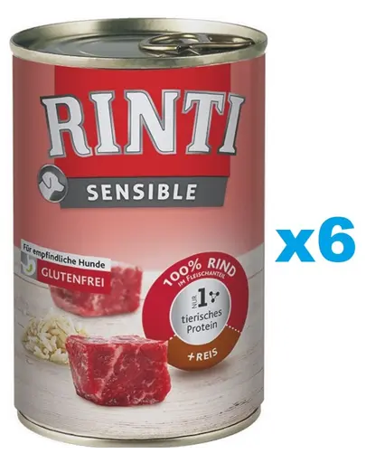 RINTI Sensible vita si orez 6x400 g pentru caini