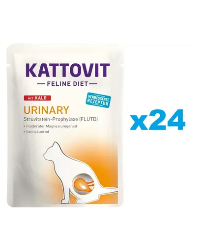KATTOVIT Feline Diet Urinary hrana umeda dietetica pentru pisici in prevenirea pietrelor struvit, cu vitel 24 x 85 g