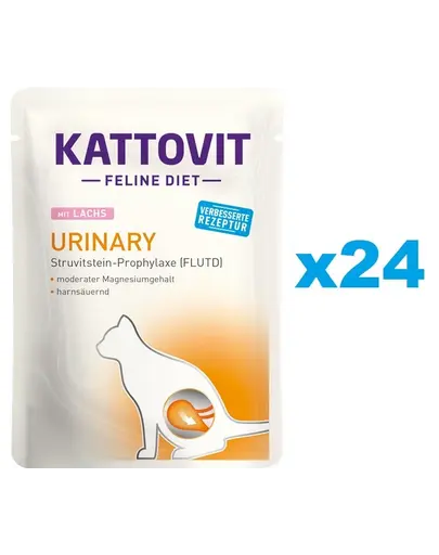 KATTOVIT Feline Diet Urinary hrana umeda dietetica pentru pisici in prevenirea pietrelor struvit, cu somon 24 x 85 g