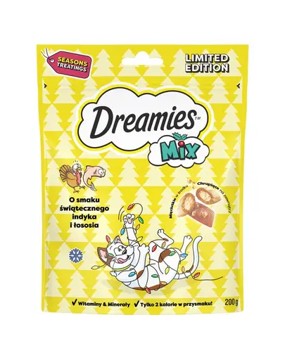 DREAMIES Mix 200g recompense crocante cu aroma de curcan si somon pentru pisici