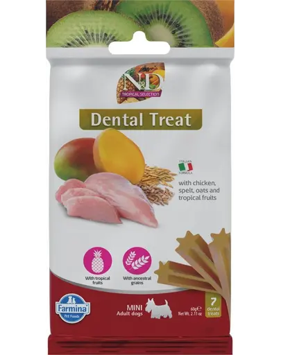 FARMINA N&D Tropical Selection Dental Treat Chicken Mini 60 g gustare dentara pentru caini de rase mici, cu pui