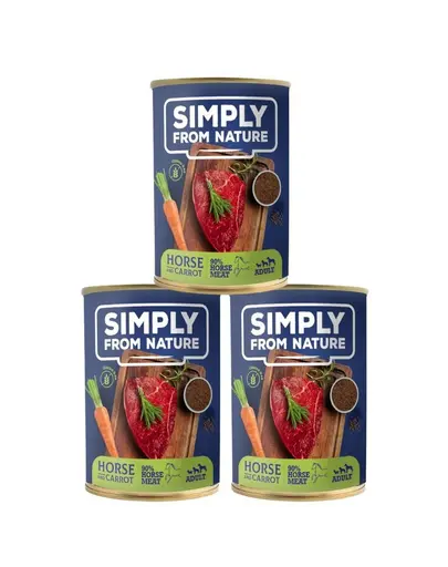 SIMPLY FROM NATURE Hrana umeda pentru caini, carne de cal, seminte de in si morcov 3 x 400 g