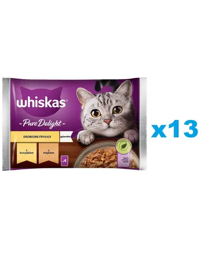 WHISKAS Pure Delight 52x85g hrana pisici adulte, bucati de pui si curcan in aspic