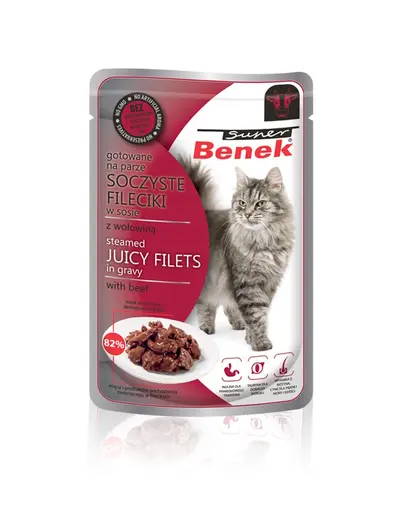 BENEK Super Hrana umeda pentru pisici, fileuri vita in sos 85 g