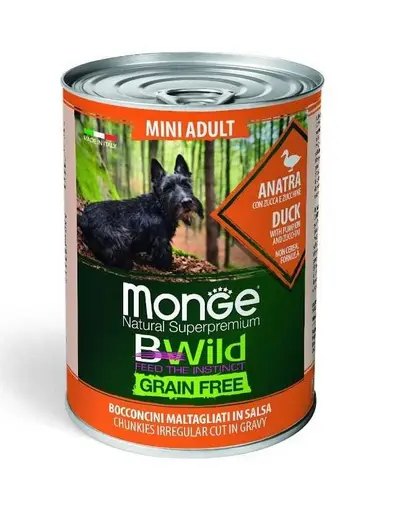 MONGE BWild Grain Free Mini hrana umeda pentru caini de talie mica, cu rata 400g