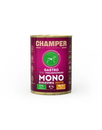 Hrana umeda pentru caini CHAMPER Gastro 400 g curcan