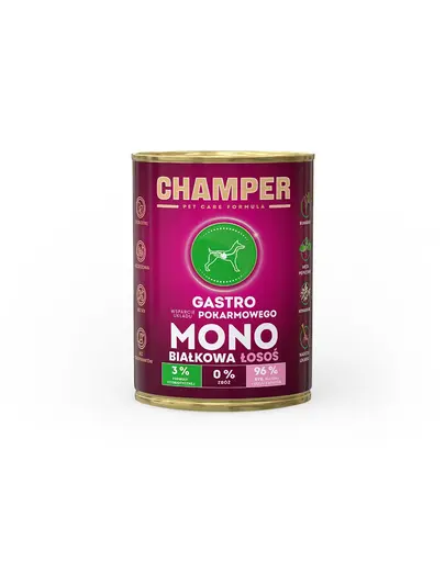 Hrana caini cu somon CHAMPER Gastro 400 g monoproteica
