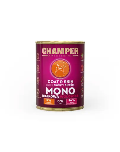 Hrana cu vita pentru caini CHAMPER Coat Skin monoproteica 400 g