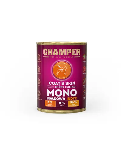 Hrana monoproteica pentru caini CHAMPER Coat Skin curcan 400 g