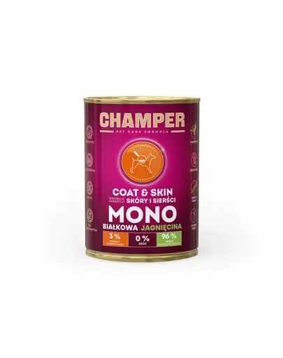 Conserva pentru caini CHAMPER Coat Skin monoproteica cu miel 400 g