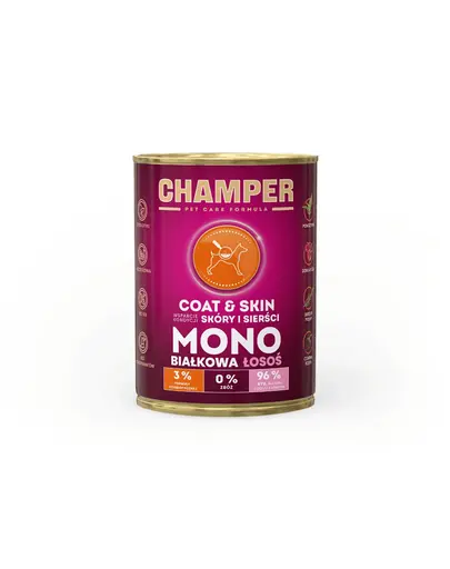 Conserva hrana monoproteica CHAMPER Coat Skin Somon 400 g pentru caini