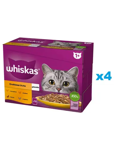 WHISKAS Hrana umeda pisici, cu pui, rata, pasare, curcan in aspic 48x85g
