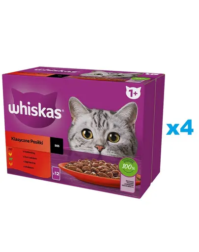 WHISKAS Adult hrana umeda plicuri 48x85 g pentru pisici Classic Meals carne de vita, pui, miel, pasare in sos