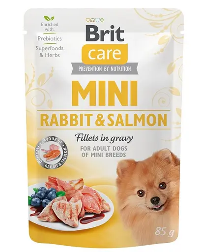 BRIT CARE Mini Adult Pouch Rabbit&Salmon 24x85g Hrana umeda caini talie mica, cu iepure si somon