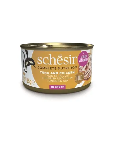 SCHESIR Conserva hrana pisica, Ton cu fileuri de pui si orez 85 g