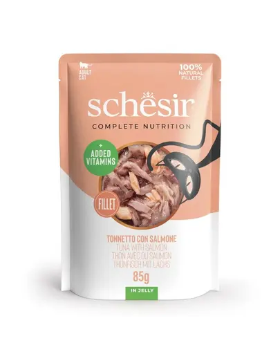 SCHESIR Jelly Adult Tuna&Salmon 85g Hrana umeda pentru pisici, cu ton si somon in aspic