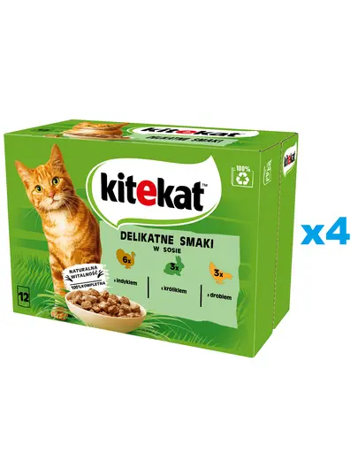 KITEKAT Delicate Flavours Pachet plicuri pentru pisica, curcan, iepure, pasare in sos  48x85 g