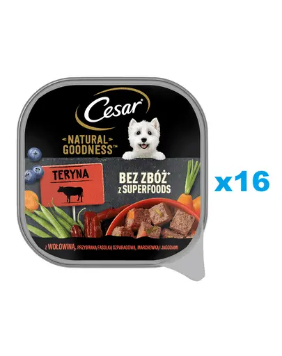 CESAR Natural Goodness Mancare caine, cu vita, fasole verde, morcovi si fructe de padure 16x100 g