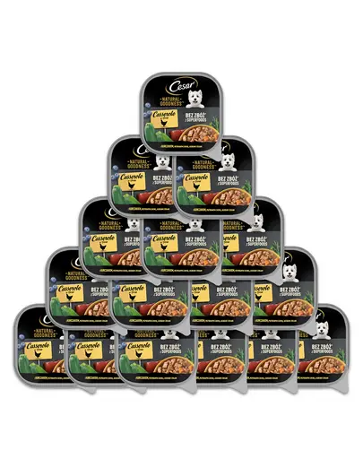 CESAR Set hrana caine adult, pui garnisit cu dovlecel, fructe de padure si plante aromatice in sos 16x100 g