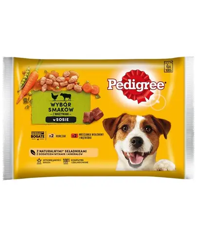 PEDIGREE Hrana umeda cu pui, legume, vita si ficat pentru caini 4 x 100 g