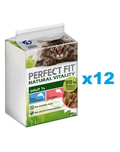 PERFECT FIT Natural Vitality plicuri 72x50 g hrana umeda pisici adulte si dupa castrare in sos cu peste oceanic si somon