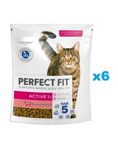 PERFECT FIT Active 1+ 6x750 g Hrana pisici, cu vita