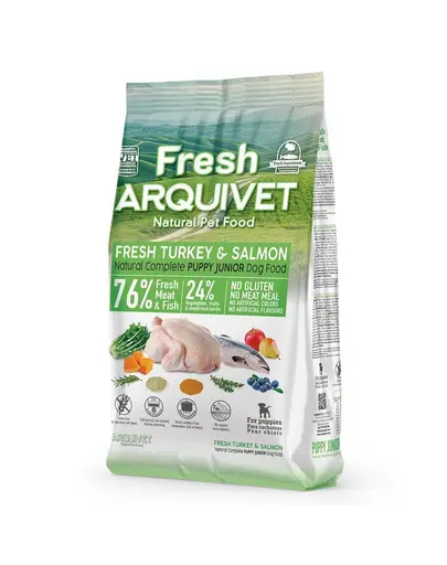 Hrana pentru catei, semiumeda ARQUIVET Fresh Puppy Junior 2,5 kg curcan si somon
