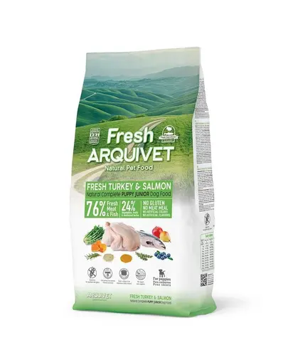 Hrana semi-moist catei ARQUIVET Fresh Puppy Junior 10 kg curcan si somon