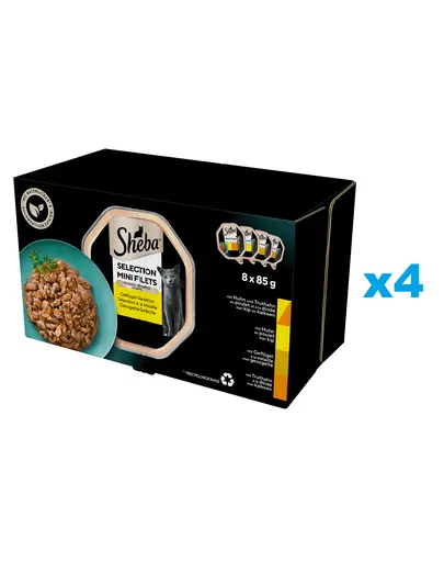 SHEBA Selection tavi hrana pisica 32x85 g in sos cu pui si curcan, pui, pasari de curte, curcan