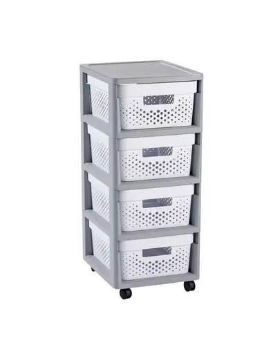 Dulap pe roti CURVER KNOCK DOWN gri/alb, 4 x 11 L