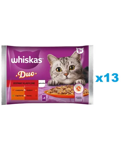 WHISKAS Adult Set 52x85 g plicuri hrana umeda pisica Classic Meals bucati de vita, pasare, miel si rata in jeleu