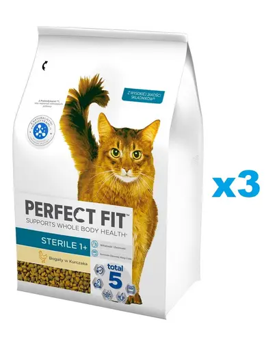 PERFECT FIT Sterile 1+ 3x2,8 kg hrana pisici sterilizate, cu pui
