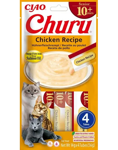 INABA Churu Cat Senior Chicken 4x14g recompensa cremoasa cu aroma de pui pentru pisici mai in varsta