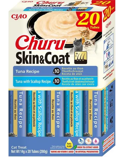 Recompense INABA Churu Cat Skin Coat 20x14g ton, ton si ton si scoici pentru pisici