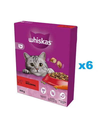 WHISKAS Adult 6x300g hrana uscata pentru pisici adulte cu carne de vita delicioasa