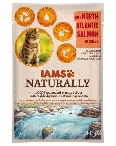 IAMS Naturally Adult Cat cu Somon din Atlanticul de Nord in Sos 85 g