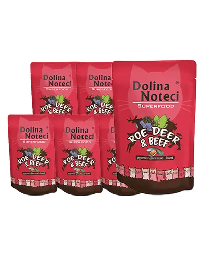 DOLINA NOTECI Superfood hrana umeda pentru pisici, cu carne de caprioara si vita 10x85g