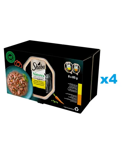 SHEBA Nature’s Collection 32x85 g hrana umeda pisici in tava, cu sos pui cu ardei si curcan cu morcovi
