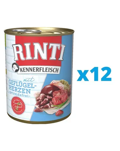 RINTI Kennerfleisch Poultry hearts 12 x 400 g hrana caini, cu inimi de pasare