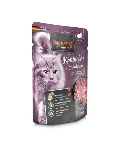 LEONARDO Finest Selection hrana umeda pentru pisici, cu iepure si merisoare 85 g