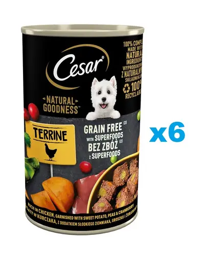 CESAR Natural Goodness Set mancare umeda caini adulti, cu miel, morcovi si spanac 6x400g