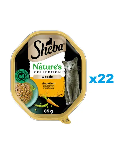 SHEBA Nature’s Collection hrana 22x85 g hrana umeda completa pisici adulte bucati de curcan cu morcov in sos