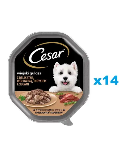 CESAR Set mancare caine, curcan, vita si ierburi aromatice in sos 14x150 g