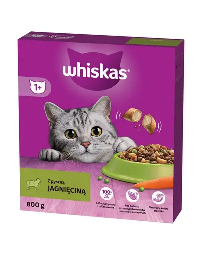Hrana uscata pisici adulte cu miel WHISKAS 800 g crochete crocante cu umplutura